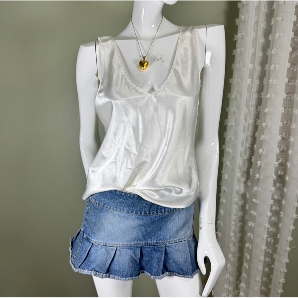 Vintage-Style White Satin Tank Top Medium Coquette Angelic Minimalist‎